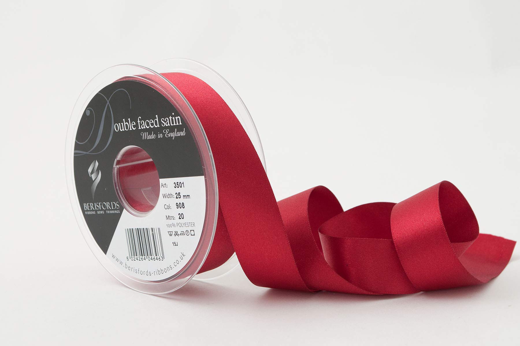 Berisfords Double FACE Poly Satin Ribbon, Scarletberry, 25 mm — image 1