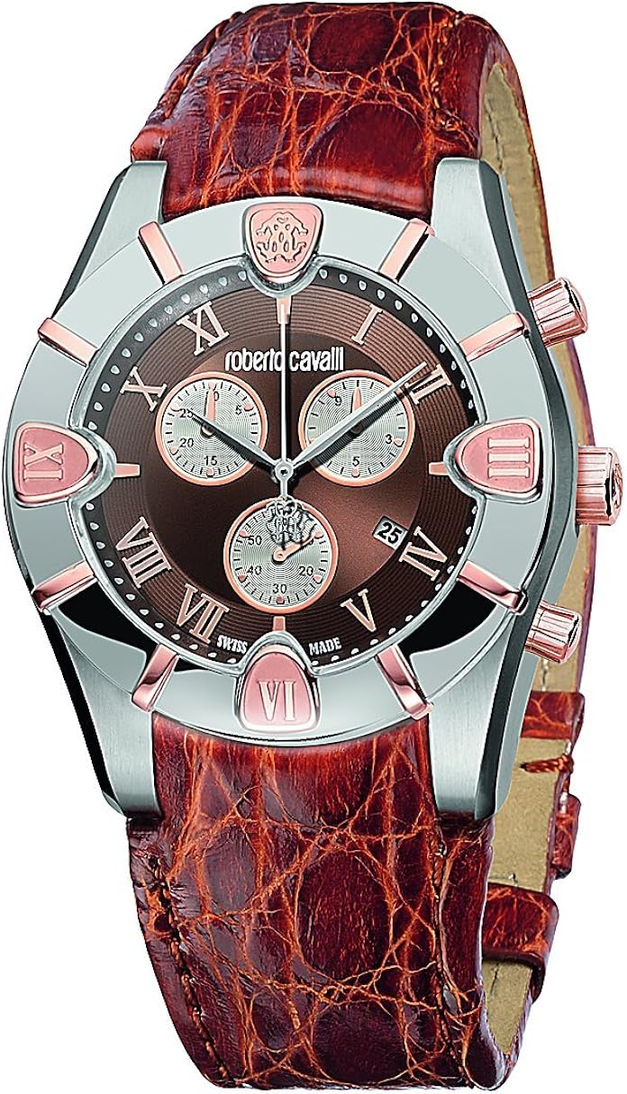 Roberto Cavalli Men's Diamond Chronograph Watch R7251616055 with Quartz Movement, Leather