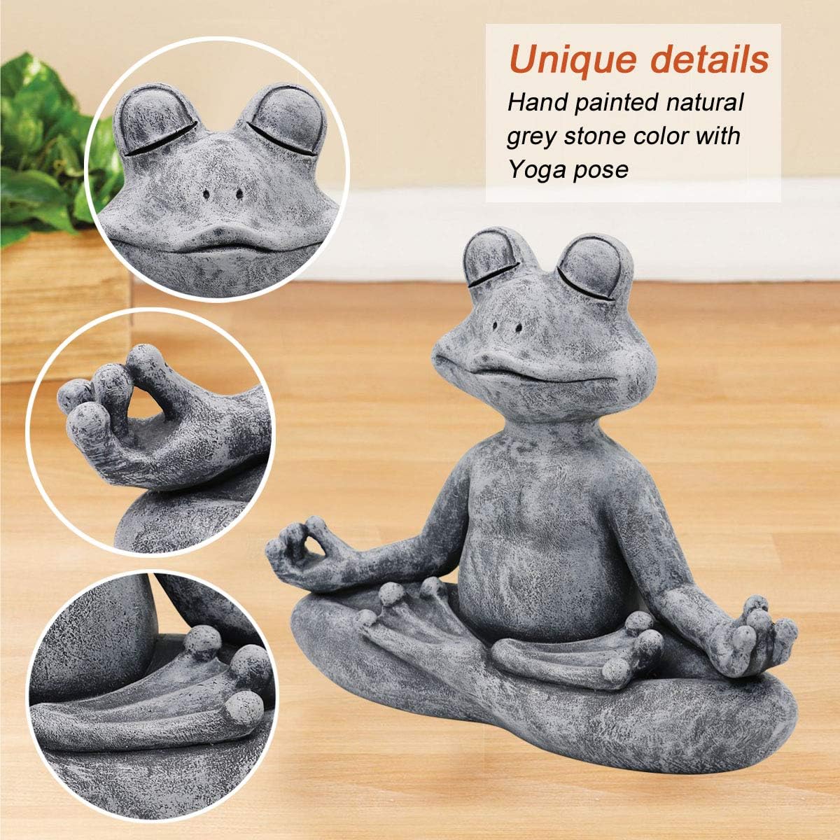 LIMEIDE Meditating Zen Yoga Frog Figurine Garden Statue - Indoor/Outdoor Garden Sculpture for Home, Patio, Yard or Lawn 12.5", Handmade Poly Resin Grey Stone Finish : Garden & Outdoor