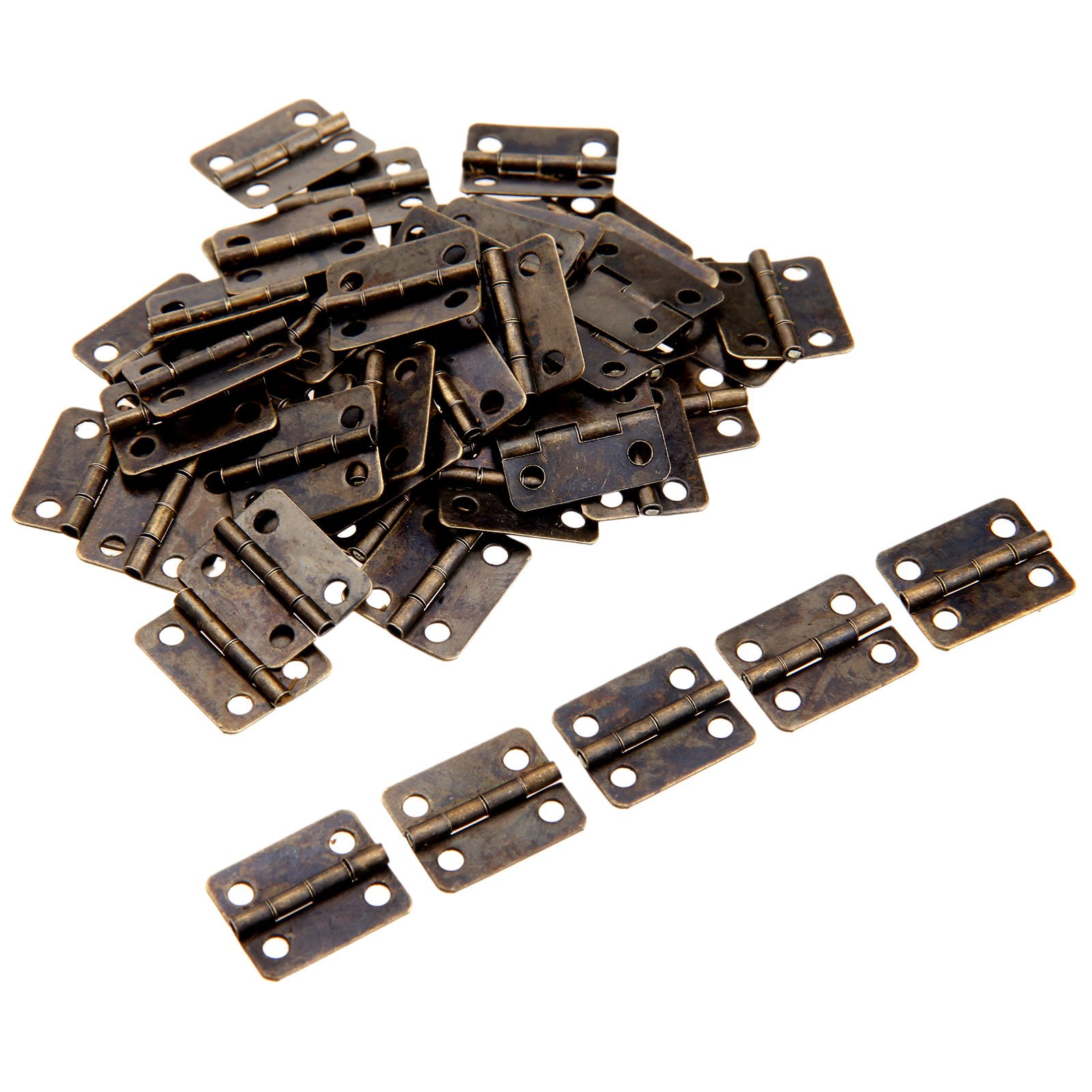 50Pcs 16x13mm Antique Bronze Mini Metal Hinges Jewellery Box Dolls House Decorative Hinges with Screws