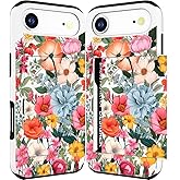 DYZTUNOCA Compatible with iPhone 17 Air Case Wallet Cute for Women with Design,Rugged Credit Card Holder Slot Protective Phone Skin Cases Girly Design (Pink Blossom Floral Autumn)
