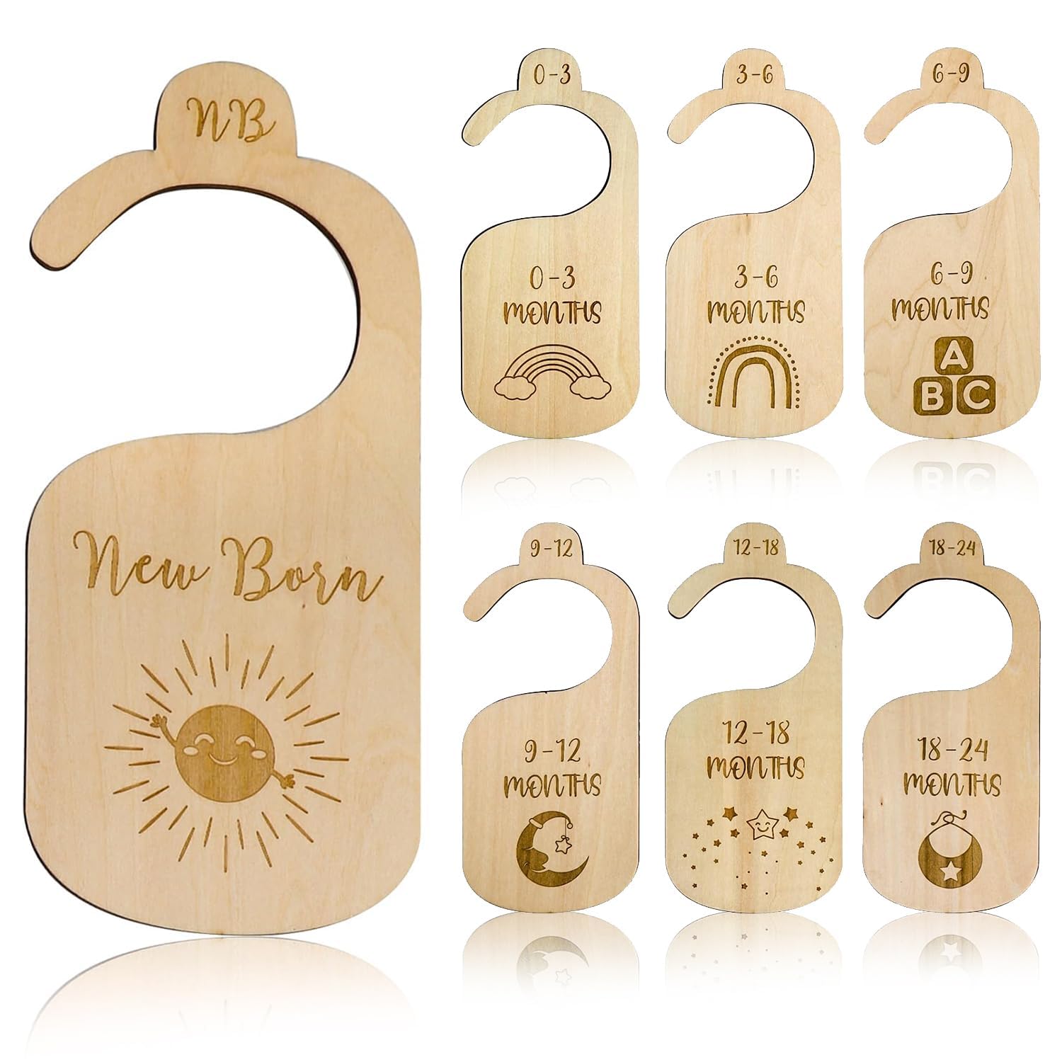 XNBTFK 7Pcs Baby Wardrobe Dividers，Baby Clothes Dividers，Wood Double-Sided Organizer From Newborn To 24 Months，Wardrobe Dividers，Wardrobe Dividers For Baby Clothes，Baby Clothes Organiser