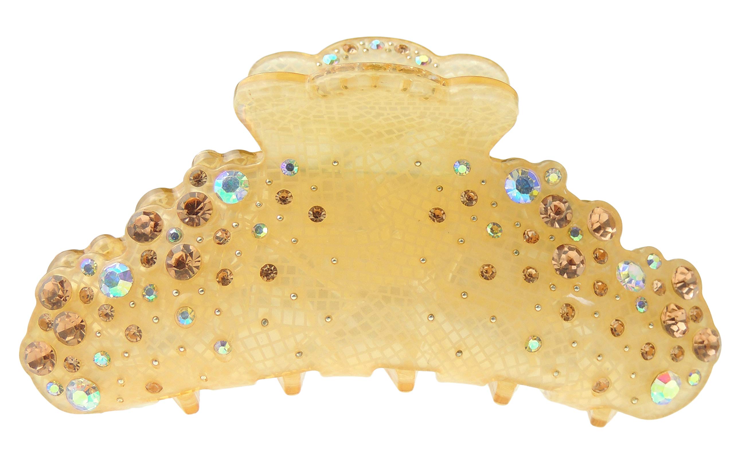 Extra Sparkly Women Girls Crystal Diamante Rhinestone Gems Wave Jaw Clip Octopus Clamp Grip Bridal Wedding Party Styling Fine Medium Short Thin Hair Accessories Butterfly Claw Scalloped (Beige)