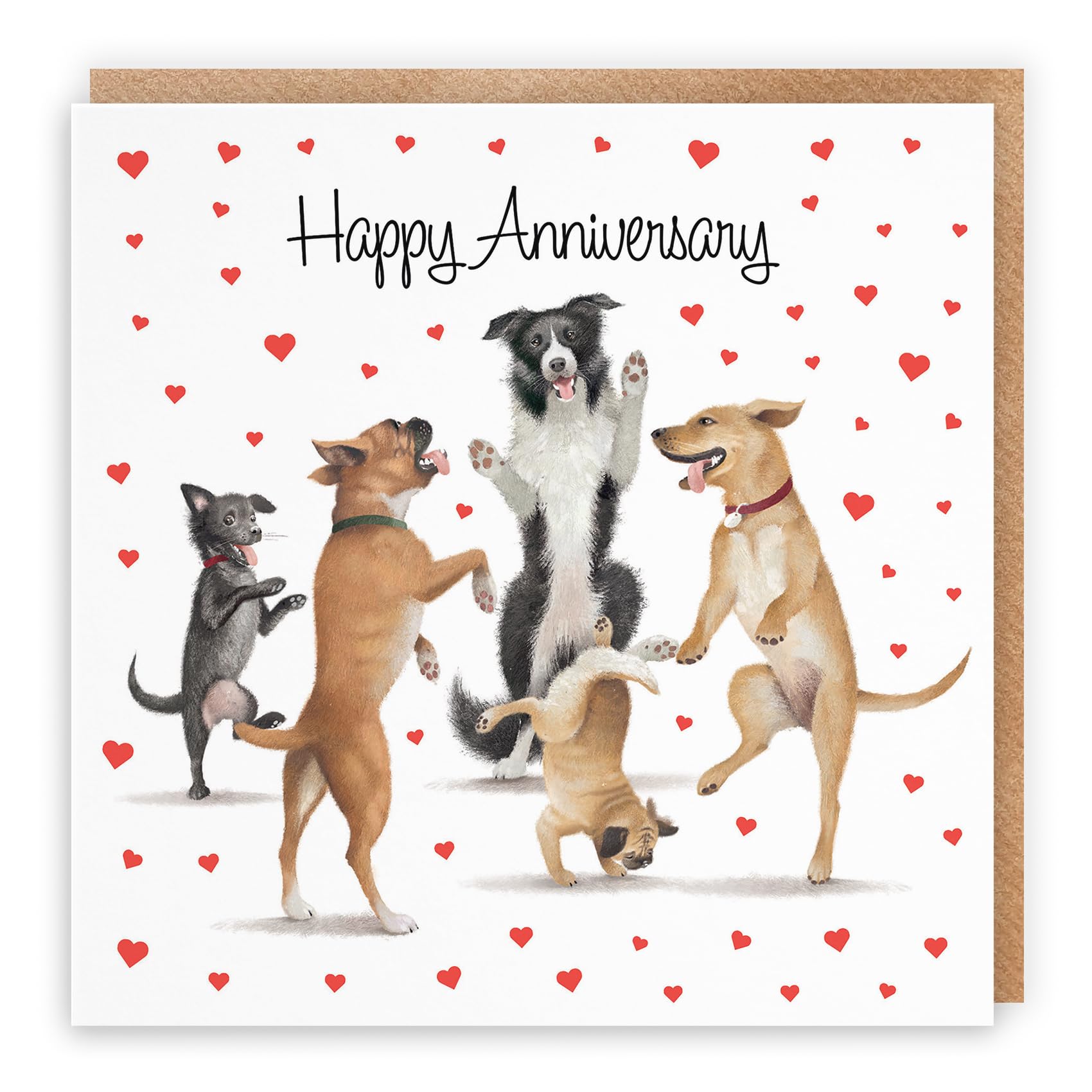 Hunts England - Large Anniversary Card For Couples, Him Or Her - Dancing Dogs - Anniversary Card For Couple, Wife, Husband, Boyfriend, Girlfriend - Milo's Gallery Collection - 210 x 210 mm