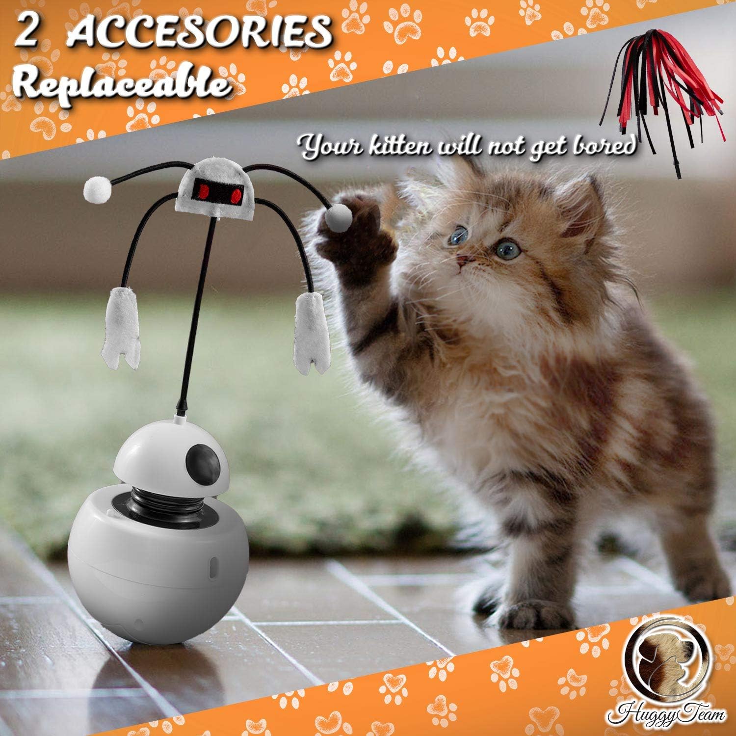 HuggyTeam Smart Interactive Cat Toy - Light Pointer for Cats, 360 Degree Self Rotating Ball, Sound, Accessory Replaceable. Free- Fish Toy. Every Detail Stimulate Hunting Instinct for Your Cats. : Pet Supplies