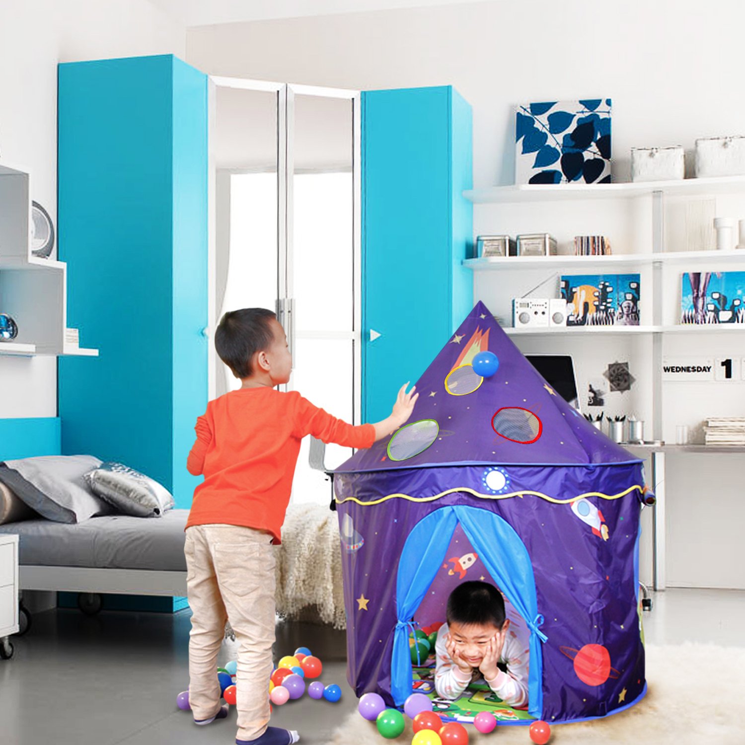 Homfu Play Tent For Kids Castle Playhouse With Space Pattern For Children Perfect Gift for Any Child