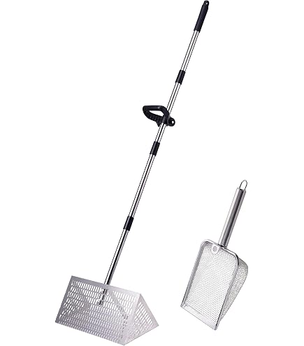Râteau Anti-puces à Long Manche Amovible – Acier Carbone, Panier 40 Cm à Trous Hexagonaux, Pour Plage, Sable, Coquillages Et Trésors