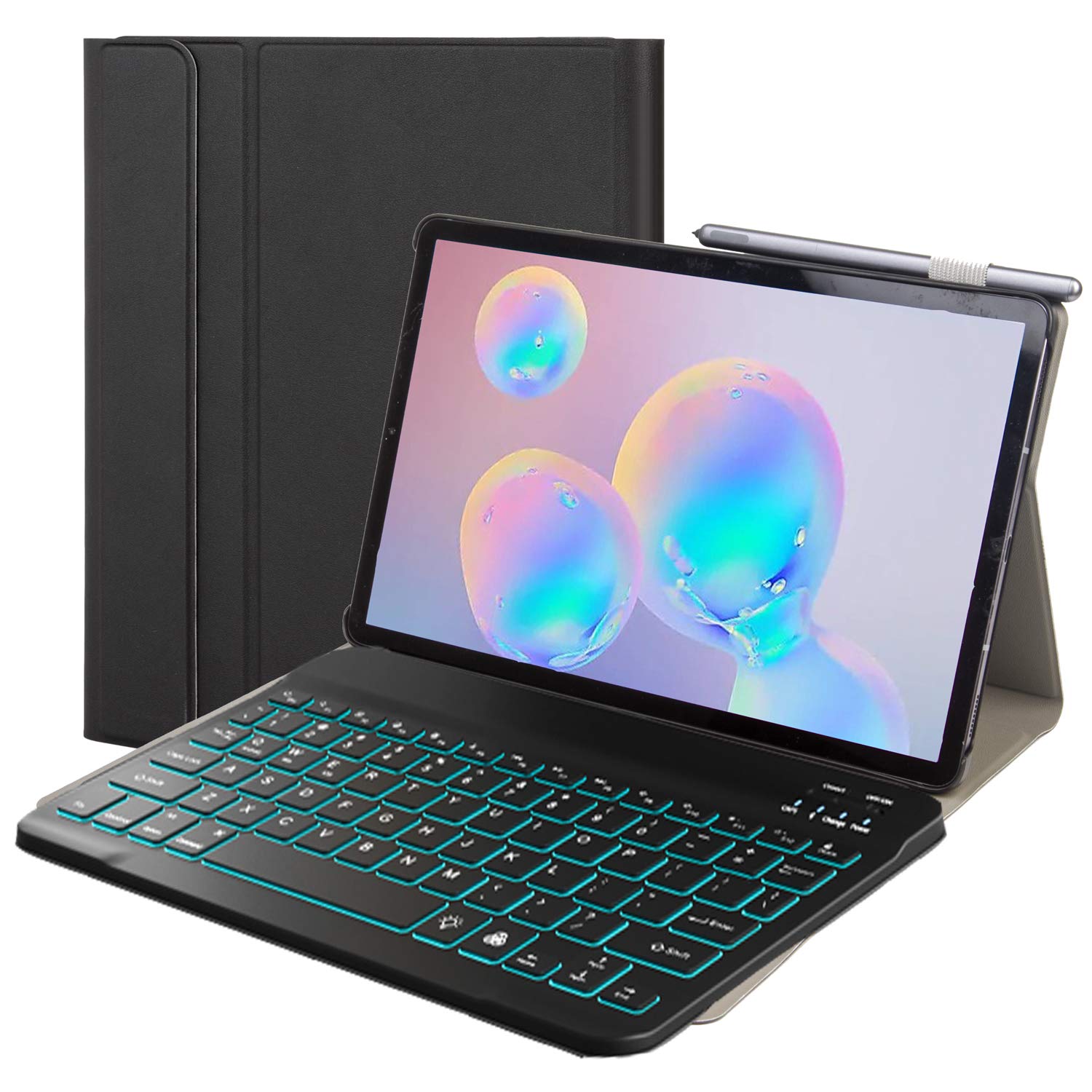 J&H Lenovo Tab M10 Plus 10.3'' Keyboard Folio Cover (7-Colors Backlight), Wireless Bluetooth Keyboard for Lenovo Tab M10 Plus 10.3 (TB-X606F / TB-X606X)