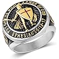 HZMAN Knights Templar Put On The Whole Armor of God Ephesians 6:13-17 Red Cross Design Men's Stainless Steel Ring