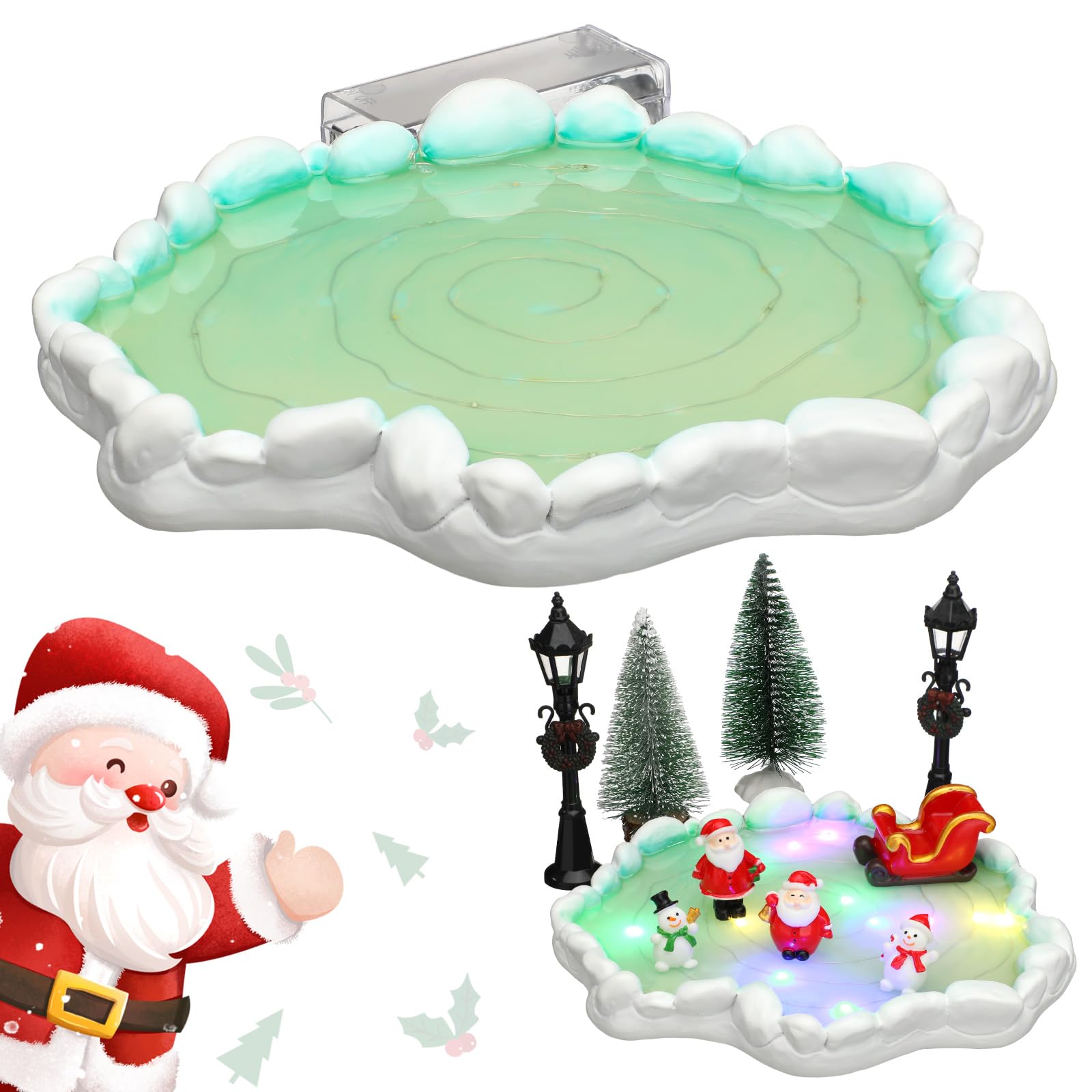 Photo 1 of Cinnvoice 7 Inch Lighted Christmas Village Ice Skating Rink Christmas Village Accessories Decoration Christmas Village Skating Pond Christmas Village Miniatures DecorationLPNPMDI0006996

