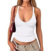Darong Women's V Neck Tank Tops with Built-in Bra Racerback Basic Summer Camisole Ribbed Slim Fit Sleeveless Shirts