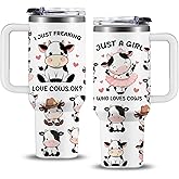 NIAXAUYT Cow Gifts for Girls/Women, 40oz Cow Tumbler with Lid and Straw, Birthday Gifts for Cow Lovers, Cow Themed Gifts for Cow Stuff, Just a Girl Who Loves Cows Cup
