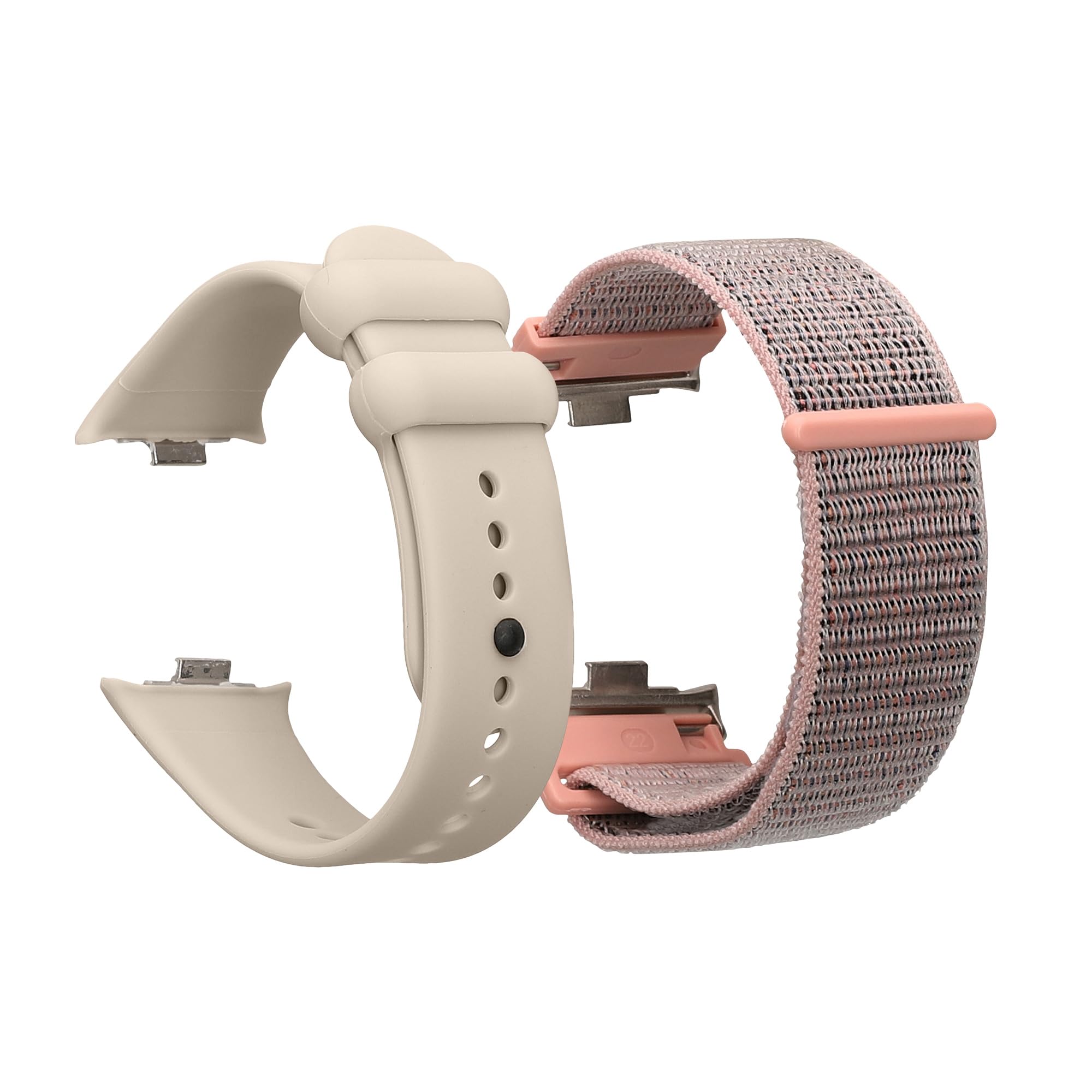 kwmobile Smartwatch Band Compatible with Xiaomi Redmi Watch 4 Strap - 2x TPU SIlicone and Nylon Straps - Beige/Dusty Pink