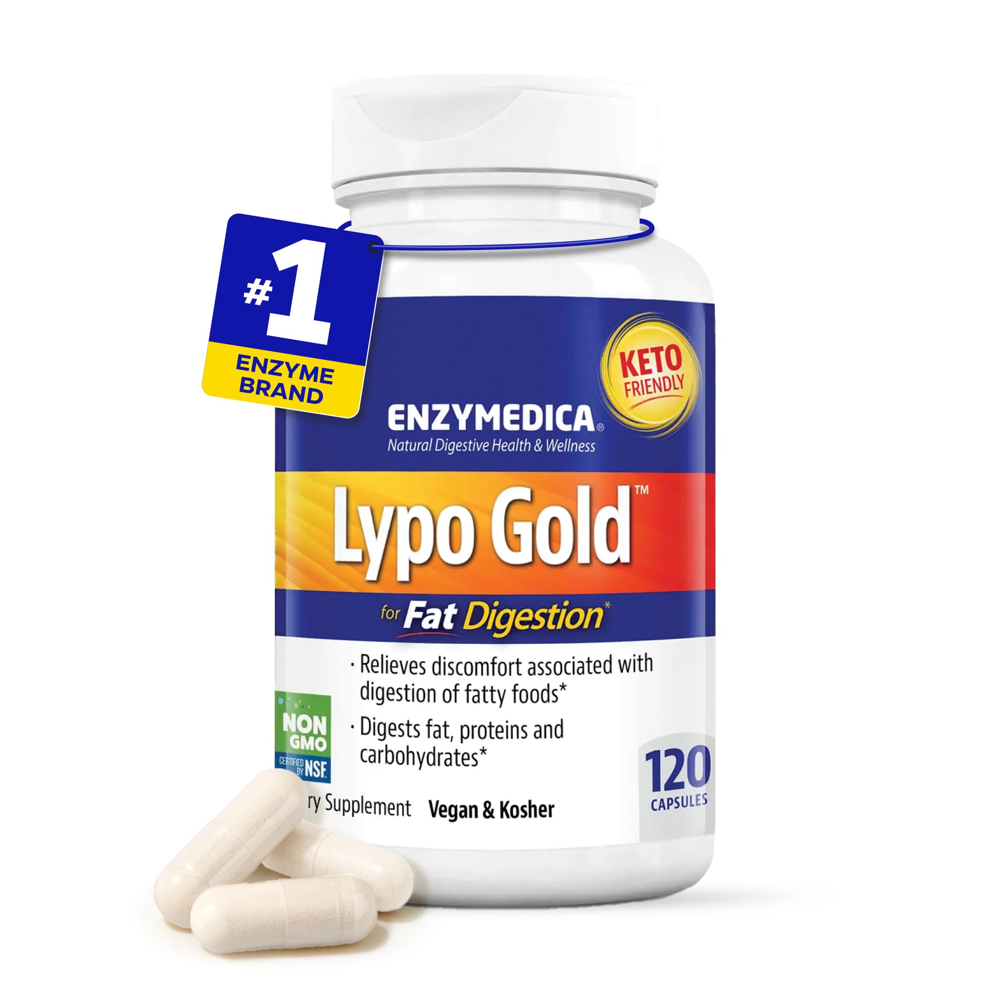 ENZYMEDICA - Lypo Gold (120 Capsules) | Digestive Enzymes Supplements | Fat Digestive Enzymes Blend, Nutrient Supplements, Gut Health Supplement, Easy Digest, Vegan, Dairy Free, Gluten Free, Non-GMO