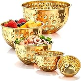 YEJZXY 5-Piece Stainless Steel Mixing Bowls Set, Metal Hammered Gold Mixing Bowls for Kitchen, Cooking, Baking, Salad Prep, Food Storage, Reusable Nesting Design, 1.6-4.9 QT Capacity, Dishwasher Safe