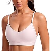 CRZ YOGA Butterluxe V-Neck Sports Bras for Women - Adjustable Thin Straps Padded Yoga Top Basic Wireless Camisole