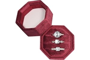 Vicoter Velvet Rings Box 3 Slots Ring Gift Box Jewelry Ring Display Holder Case for Proposal Engagement Wedding Ceremony 3 Slots Octagon (Burgundy Red)