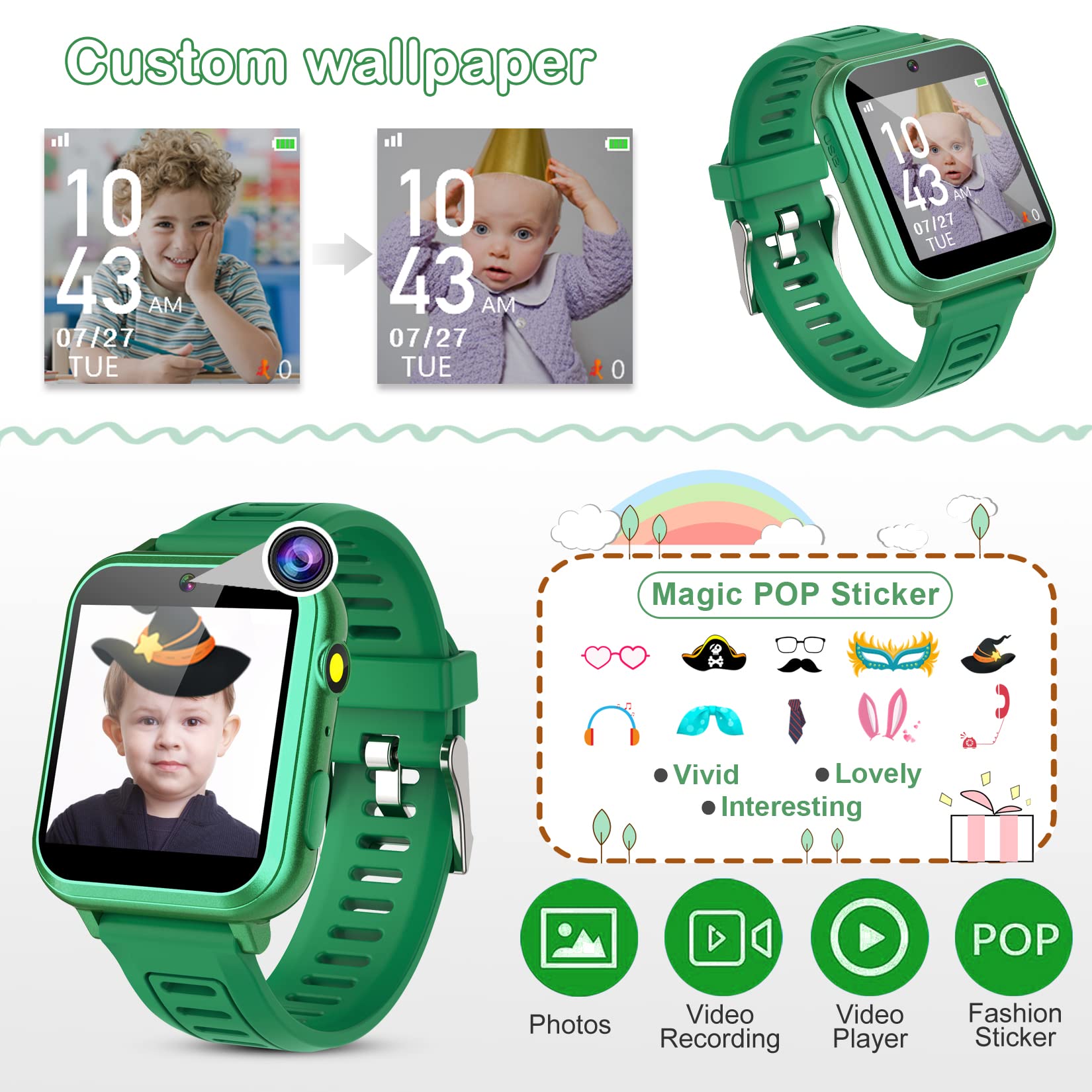 Phyulls Smart Watch for Kids with 39 Puzzle Games, Camera, Video Recorder, Music, Alarm, Calculator, Calendar, Flashlight, Pedometer - Birthday Gift for 3-12 Year Old Boys & Girls