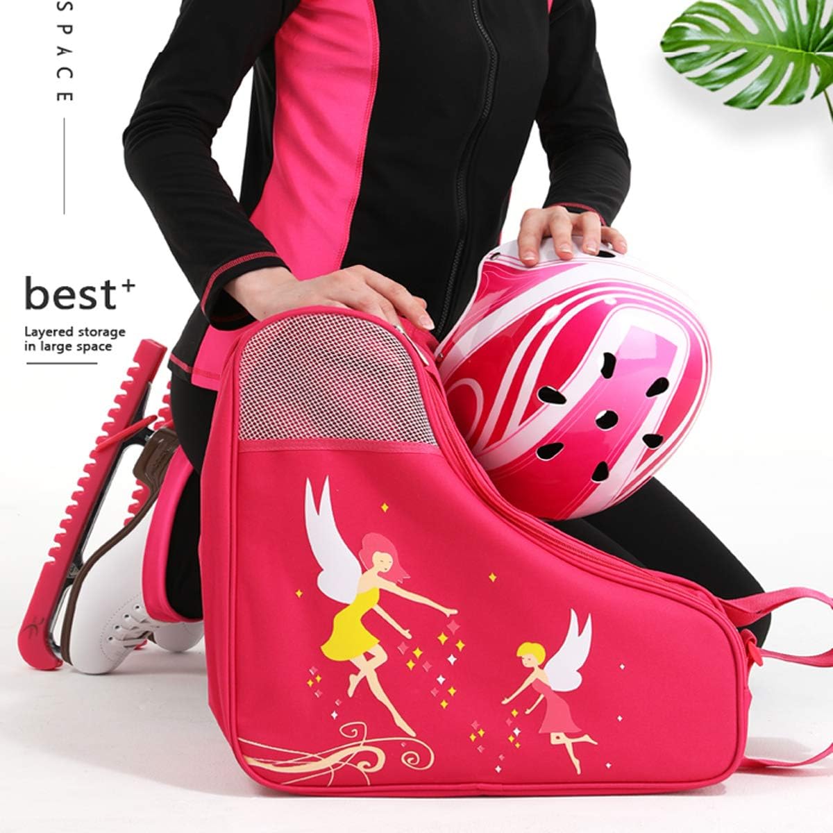 Ice Skate Bag Girls, Roller Skates Bag Inline Skate Bag Roller Ski Boot Bag, Women Figure Hockey Skate Bag Rollerskates Ice Skating Bags, Multiple Pockets for Ice Skate Protective Gears for Kids Adults : Sports & Outdoors