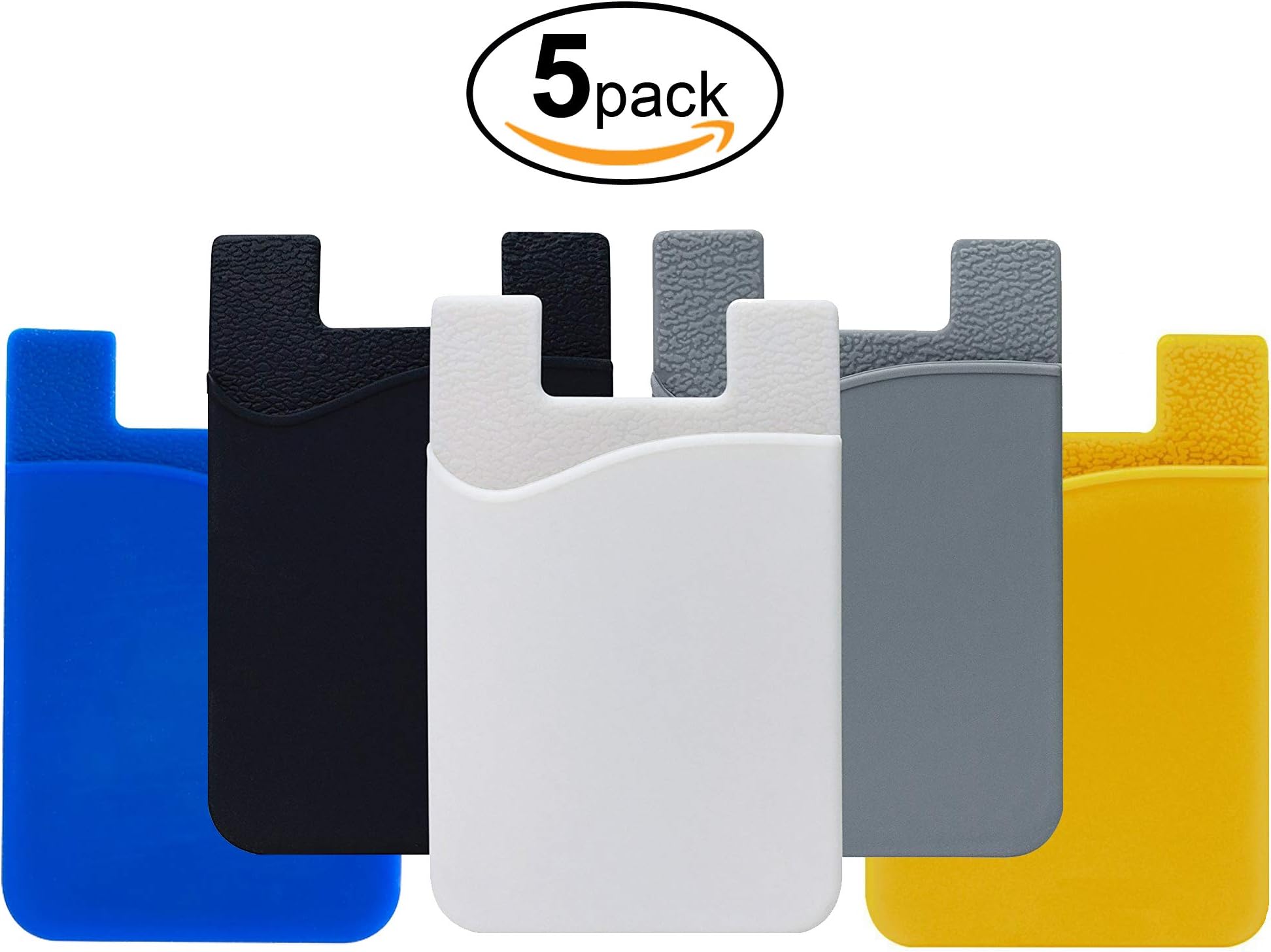 SoulShine Silicone Cell Phone Wallet with 3 m Adhesive Stick for All Smartphones (Blue, Black, White, Grey, Yellow) - Pack of 5