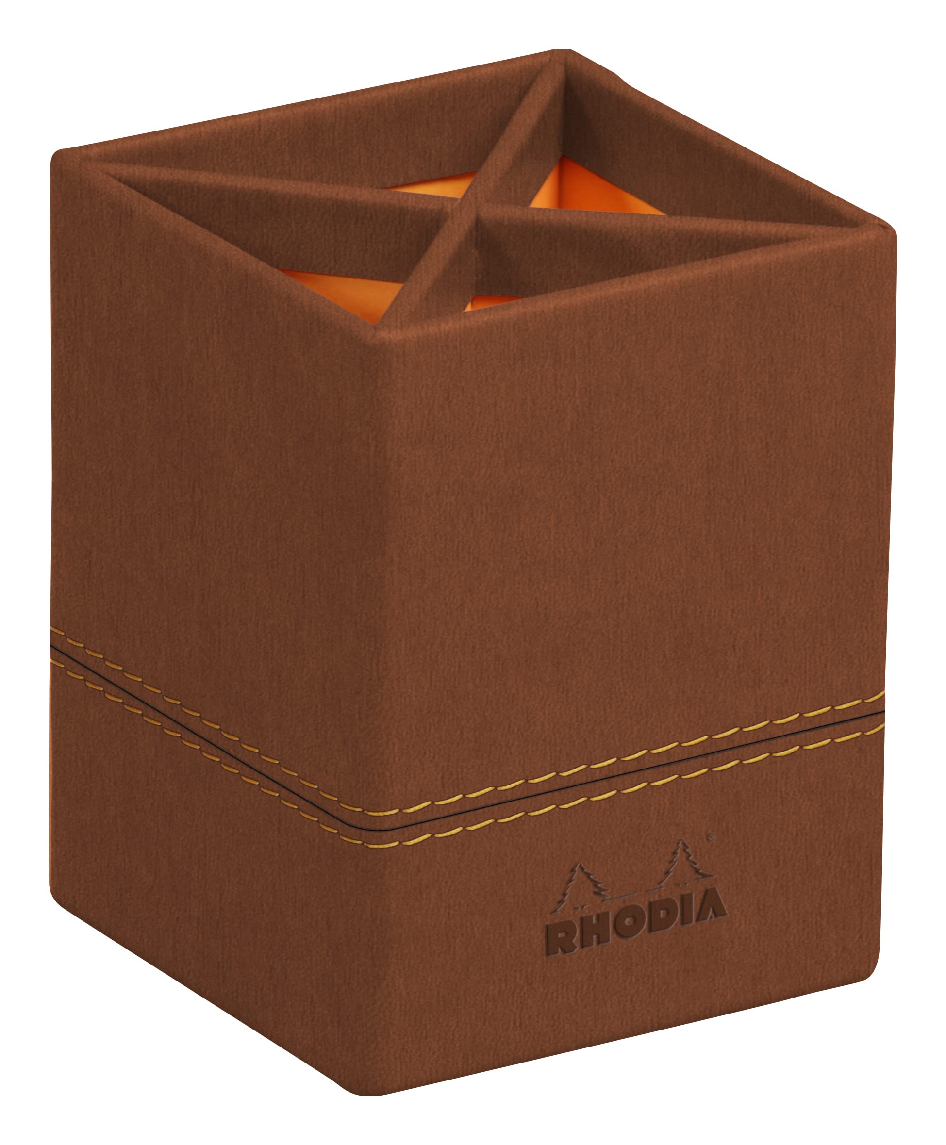 RHODIA 194523C - Copper Pencil Pot - 8x8x11 cm - Orange Saddle Stitching - Faux Leather Exterior - Home Office Collection Rhodiarama - Office Organization & Design Storage — image 1