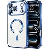 Hython Magnetic Clear for iPhone 17 Pro Max Case with Camera Lens Protector [Compatible with MagSafe] Plating Edge Slim Soft TPU Cover Protective Phone Case for iPhone 17 Pro Max 6.9", Deep Blue