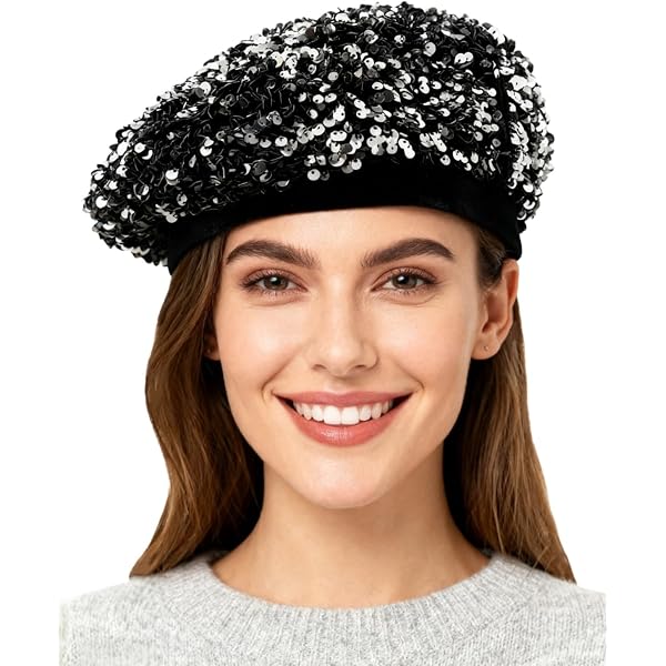 1748 Women Bling Beret Hats Sparkly Sequin Glitter Beanie Hat Navy Womens Sparkly Sequin Beret Hat Fashion Fun Stretch Beanie  main image 4