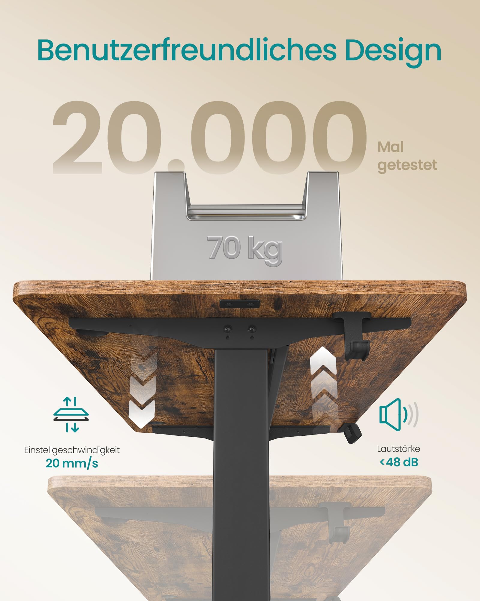 SONGMICS Höhenverstellbarer Schreibtisch elektrisch, 100 x 60 cm, Verstellbarer Tisch, Memory-Funktion für 4 Höhen, für Büro, vintagebraun LSD130KD01 6