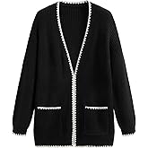 CIDER Knit V-Neck Solid Contrasting Binding Cardigan