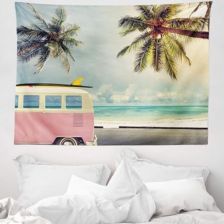 Abakuhaus Le Surf Tapisserie Retro Mini Fourgonnette Sur La Plage