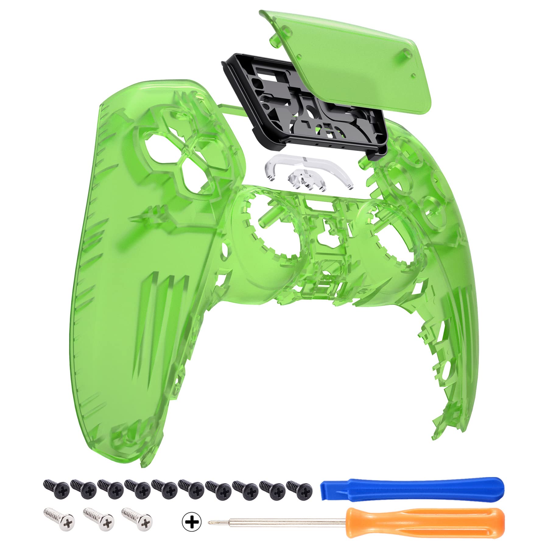 eXtremeRate Clear Green Touchpad Front Top Shell Compatible with ps5 Controller BDM-010 020 030 040 050, DIY Replacement Shell Custom Touch Pad Cover Compatible with ps5 Controller