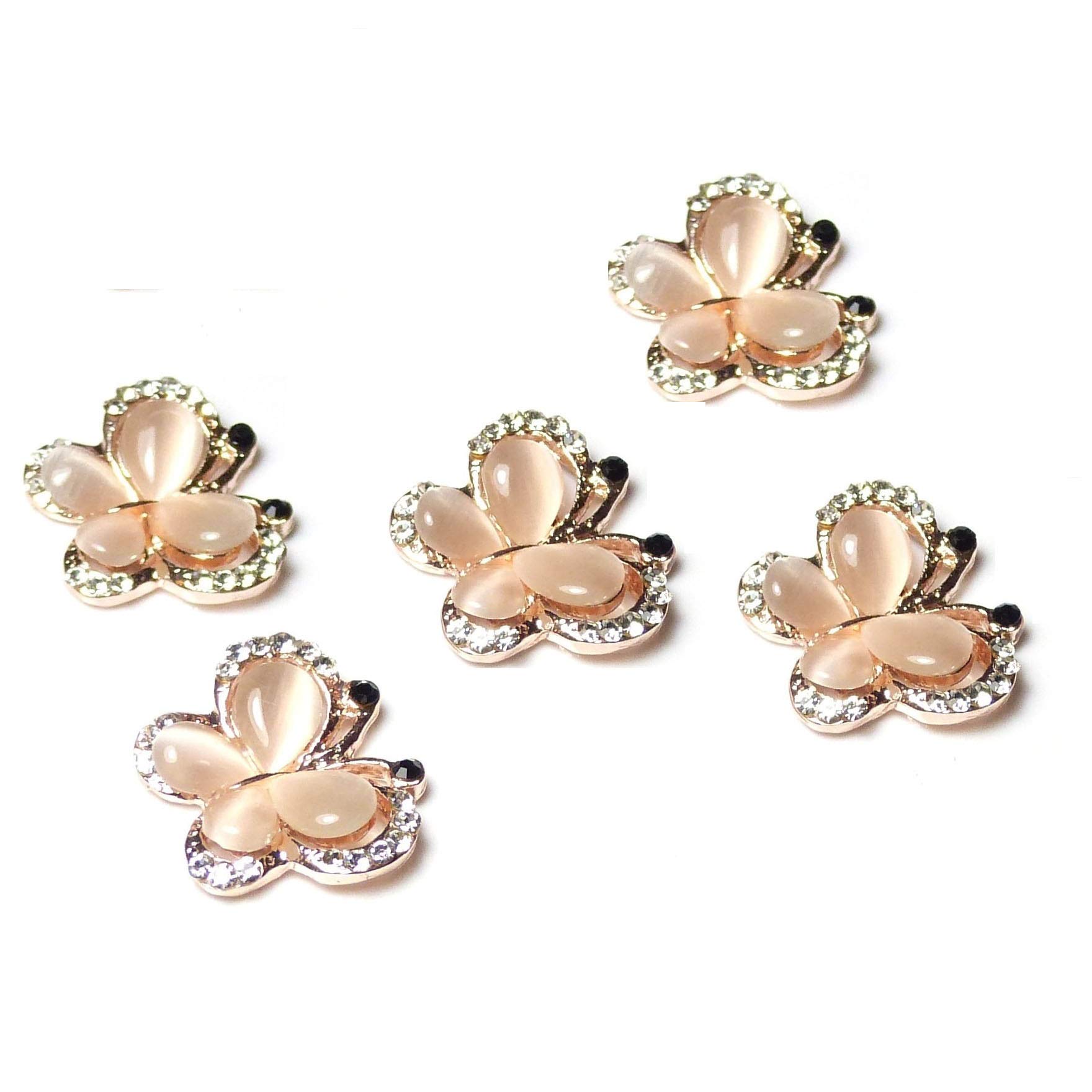 Syntego 5pcs Rose Gold Butterfly Flat Back Diamante Crystal Rhinestone and Pearl Embellishment Decoration
