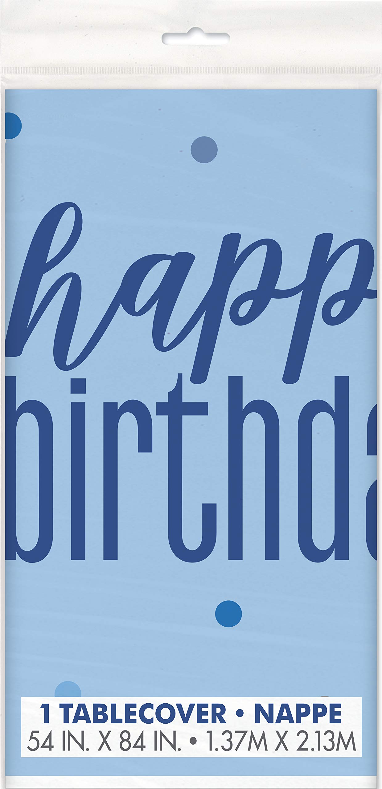Glitz Blue & Silver Happy Birthday Plastic Table Cover (137cm x 213cm) - Perfect for Birthday Celebrations - 1 Pc