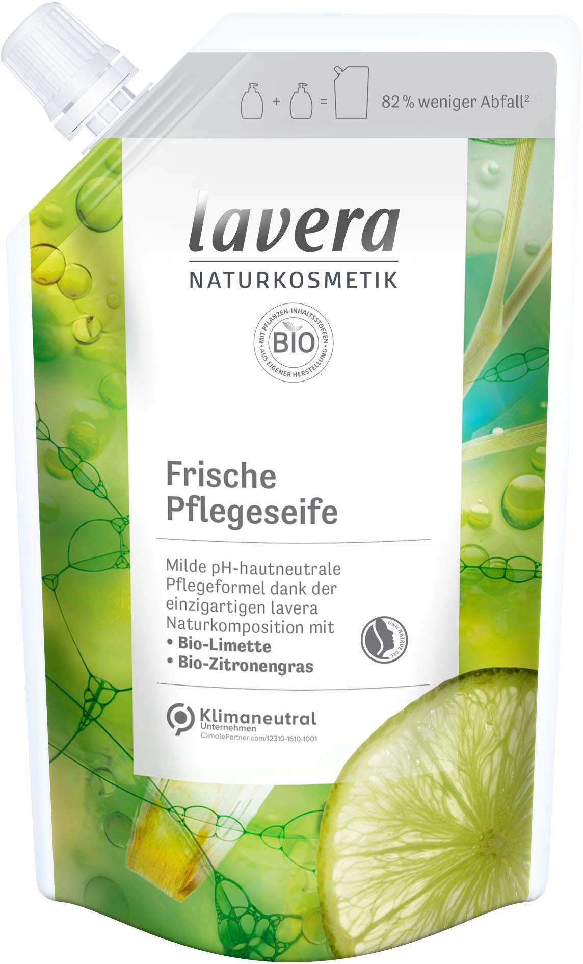 lavera Refill Bag Fresh Care Soap Organic Lime & Organic Lemongrass Mild Cleansing Vegan pH Neutral Pack of 6 x 500 ml