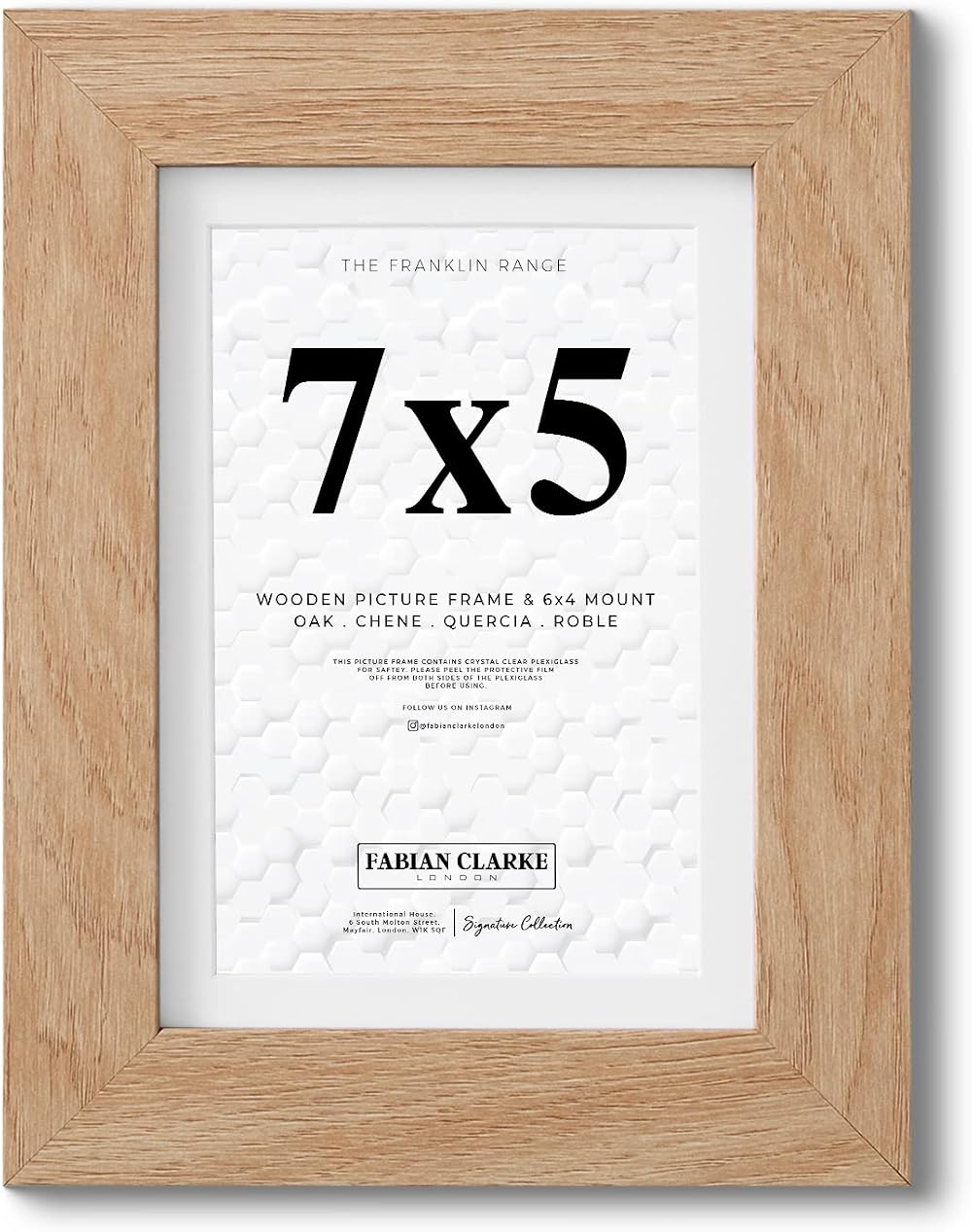 Fabian Clarke London 7x5 Modern Oak Photo Frame with White Mount 6x4