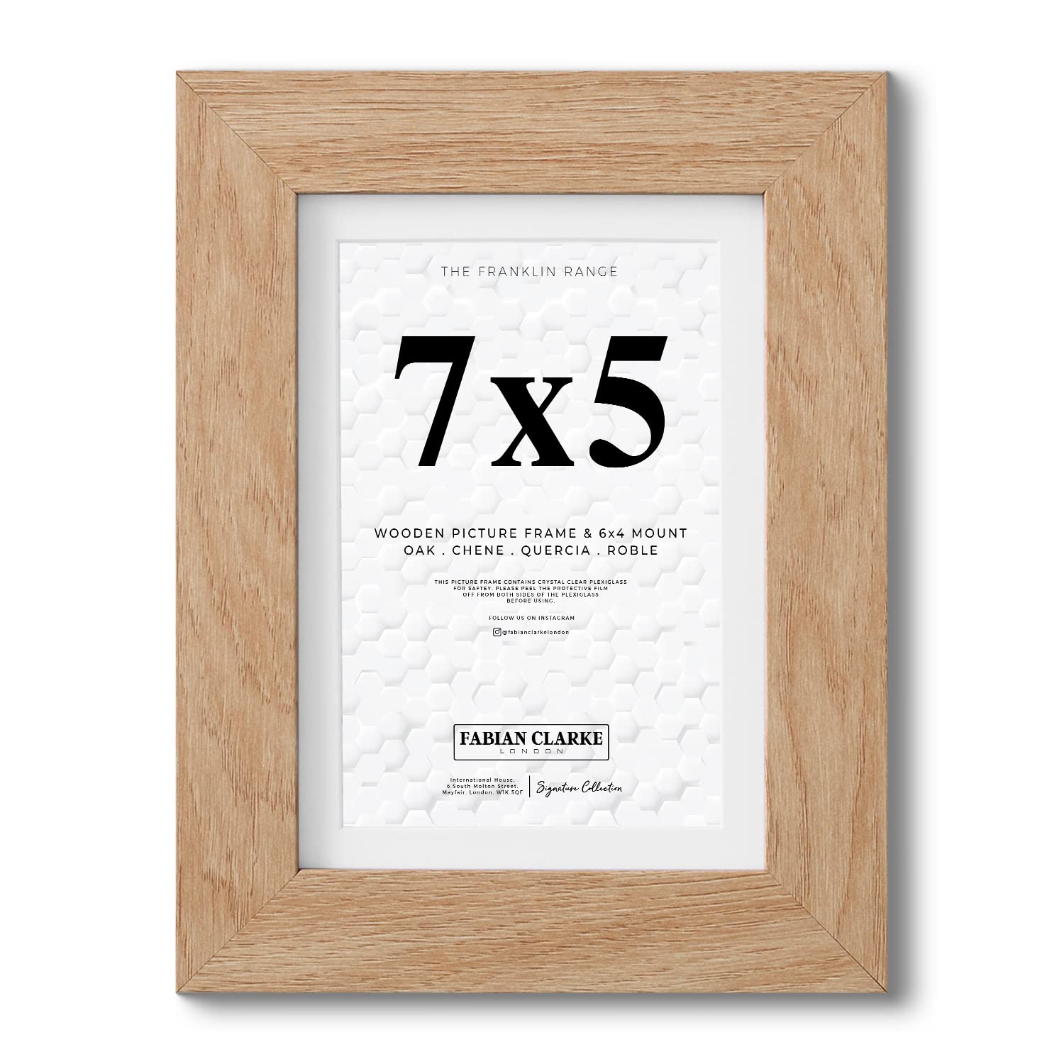 Fabian Clarke London® 7x5 Modern Oak Wooden Picture Photo Frame with White 6x4 Mount to Hang Portrait or Landscape
