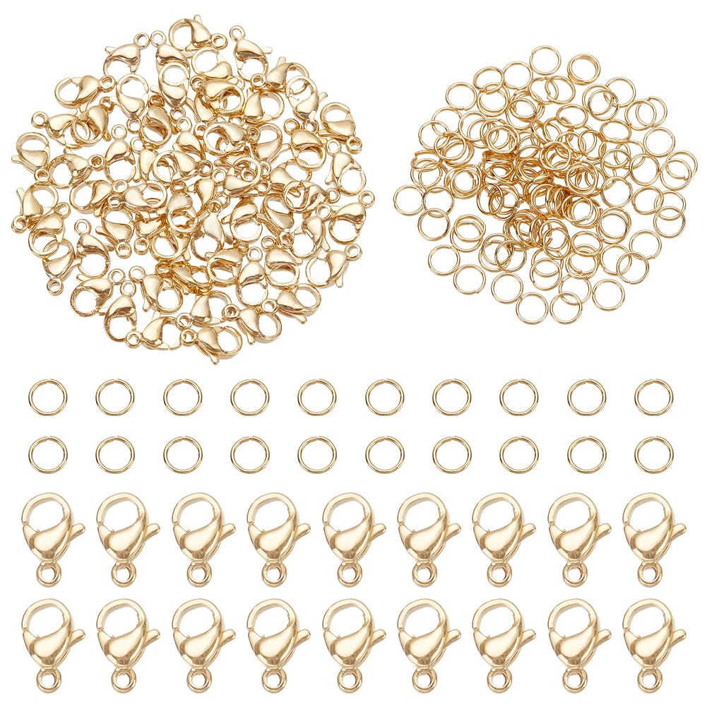 PH PandaHall 120 pcs 4mm 304 Stainless Steel Jump Rings with 60pcs Lobster Claw Clasps for Earring Bracelet Necklace Pendants Jewellery DIY Craft Making, Golden