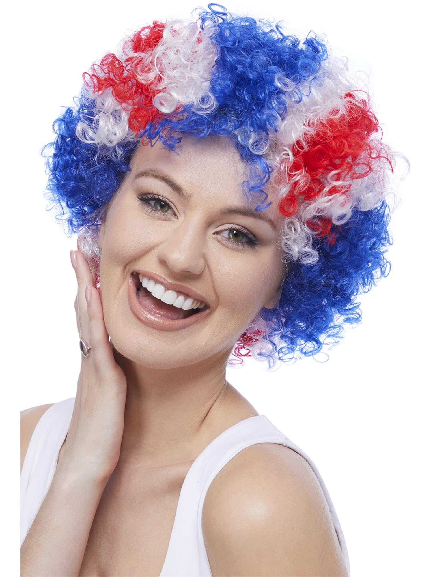 Smiffys Union Jack Afro Wig, Union Jack Fancy Dress, Union Jack Dress Up Wigs