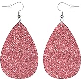 Zokola Rose Gold Tear Drop Earrings For Women Dangling, Glittering Red Pink Rose Color Friends Fashion Faux Leather Earrings Eardrop Earrings For Wedding Party Holiday