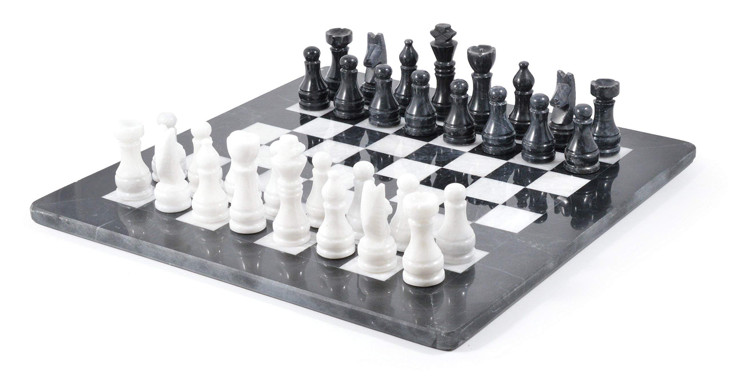 British Fossils 15" Handmade Himalayan Marble Chess Set - Black & White Marble