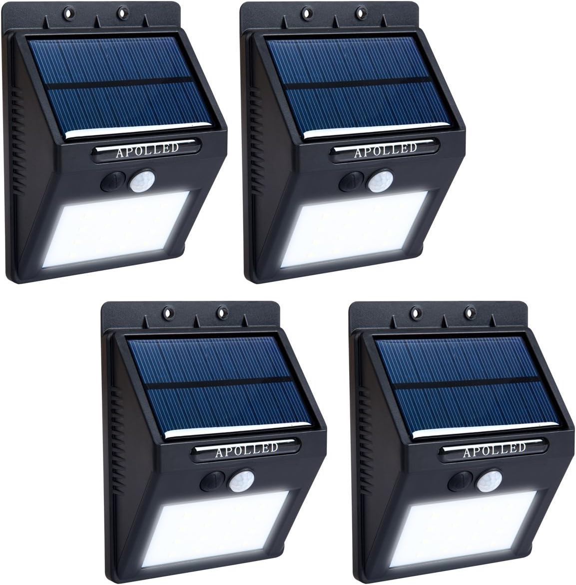 Solar Lights, APOLLED 16 LED Waterproof Wireless Security Bright Motion Sensor Light Auto On / Off for Outdoor Garden, Yard, Deck, Wall, Patio, Driveway (Set of 4)