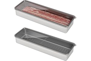 Freshmage Bacon Container for Refrigerator, 304 Stainless Steel Airtight Deli Meat Storage Containers for Fridge Dishwasher Safe Long Kitchen Food Storage Containers with Lids with Elevated Base…