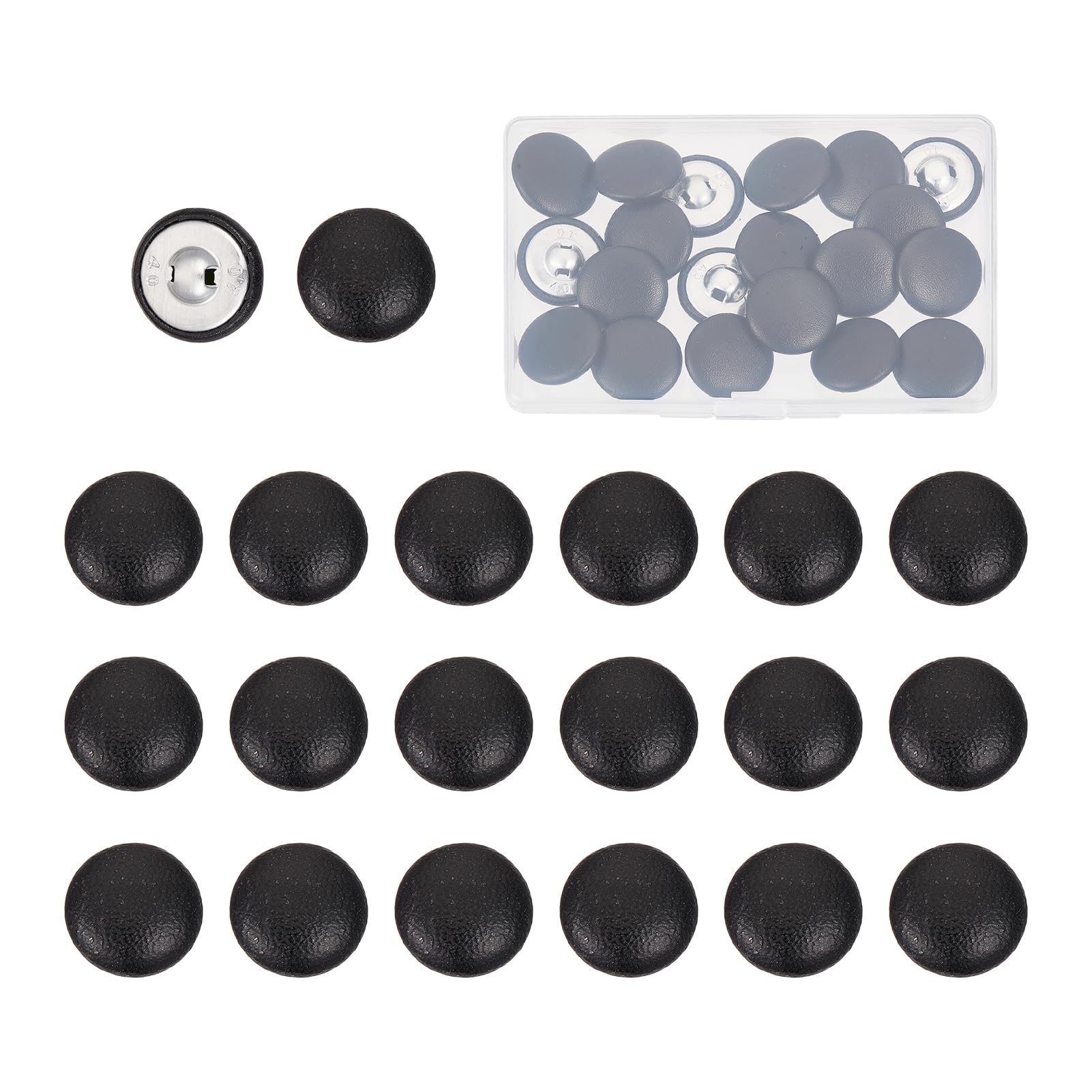 NICENEEDED 20 PCS PU Leather Covered Buttons, 25mm Black Round Sewing Buttons, Faux Leather Button with Shank Sew On Upholstery Leather Button for Making Crafts