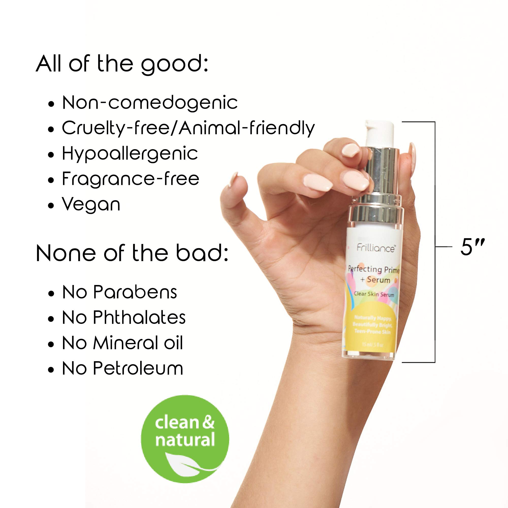 Frilliance 2 in 1 Clear Skin Perfecting Primer & Serum for Acne, Vegan Cruelty Free for Teens of All Skin Types, Mandelic Acid & Niacinamide Fights Breakouts Blackheads, 15 ml / .5 fl oz
