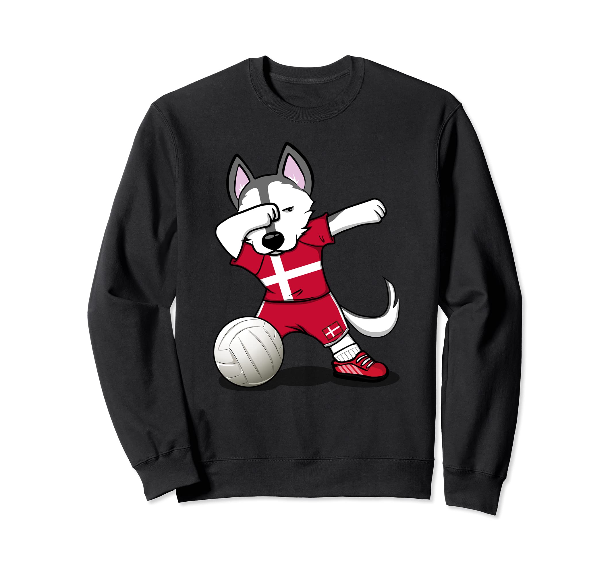 Dabbing Husky Dog Denmark Volleyball Fans Jersey Danish Flag Sweatshirt
