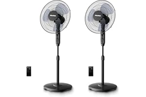 PELONIS 16'' Oscillating Pedestal Standing Fan with Remote Control 2 Packs, 3 Speeds Settings 7H Timer Ultra Quiet Adjustable Heights for Bedroom, Living Room, Home and Office