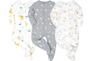 Minicoco Baby Boys Girls Cotton Footies Multi Pack Long Sleeve Baby Footed One-Piece Jumpsuit Multi Pack