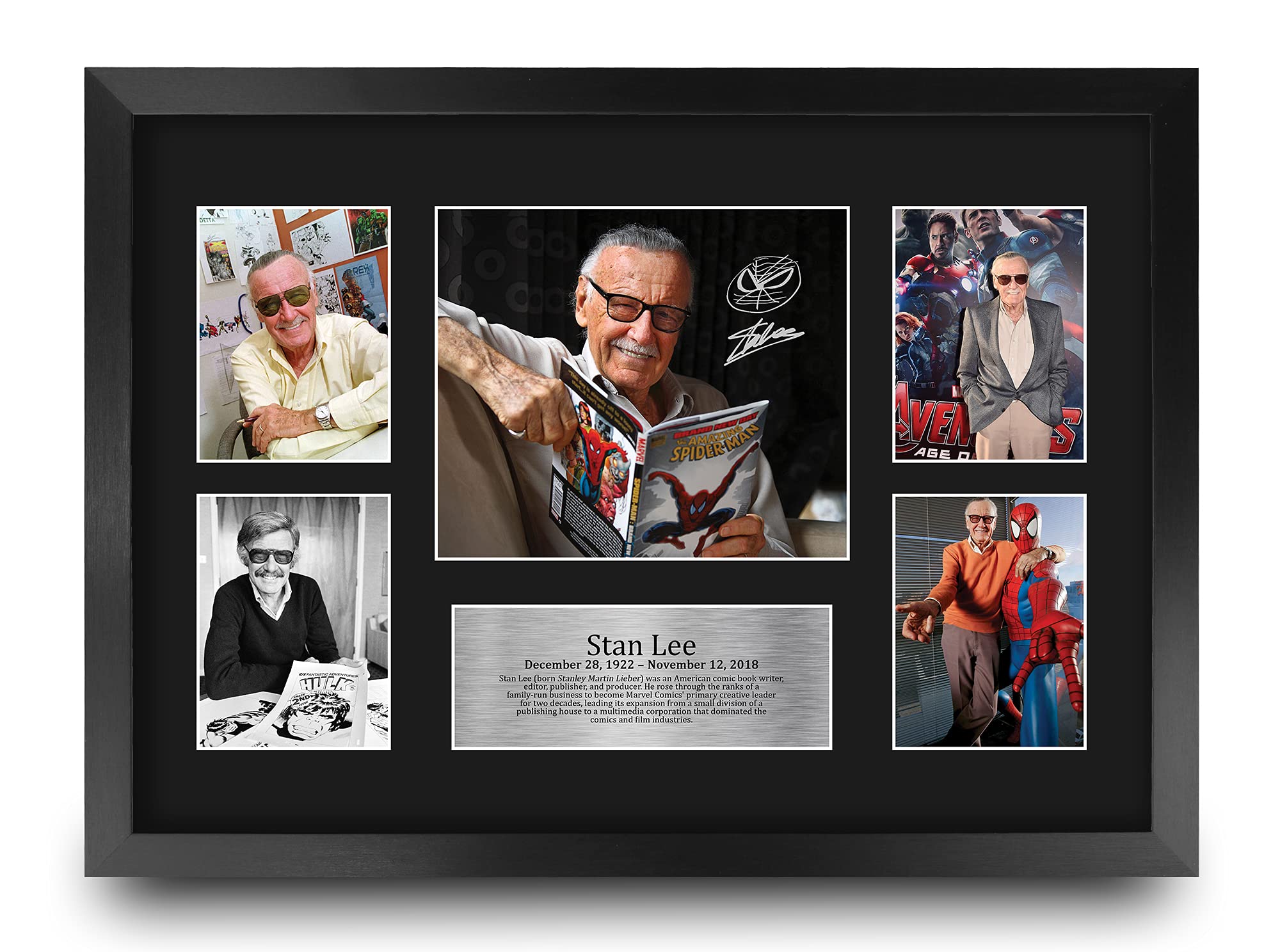 HWC Trading FR A3 Stan Lee Marvel Creator Gifts Printed Signed Autograph Picture for Followers & Fans - A3 Framed