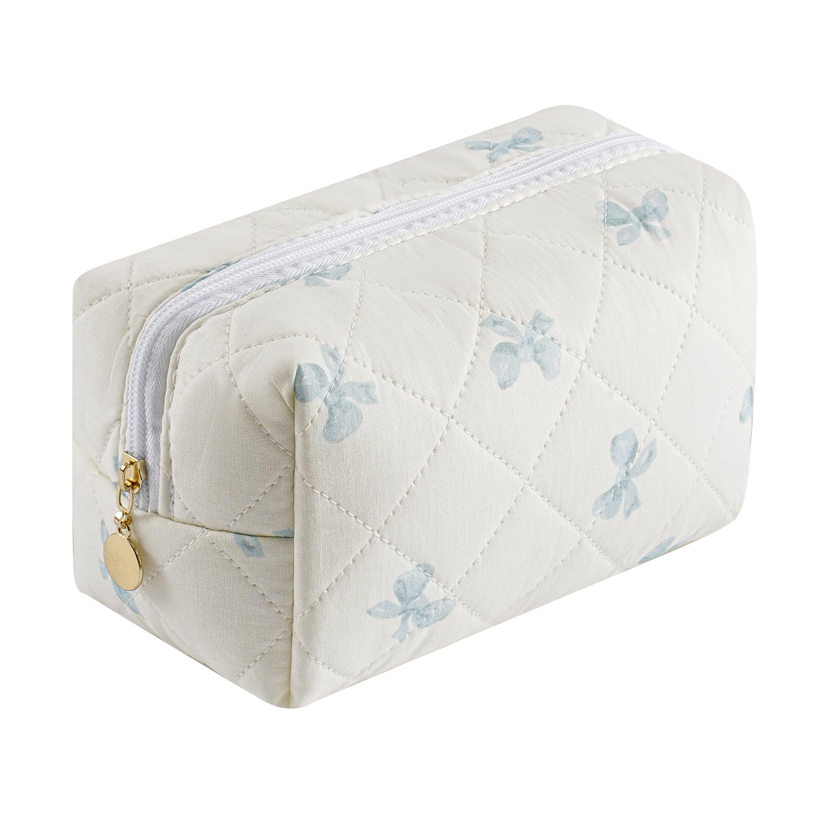 Photo 1 of HHQQWZ Makeup Bag Travel Cosmetic Bag for Women Girls, Zipper Make Up Pouch, Floral Flowers Toiletry Organizer Makeup, Portable Storage Bag, Cosmetic Travel Cloth Bag (Blue Bow Tie)