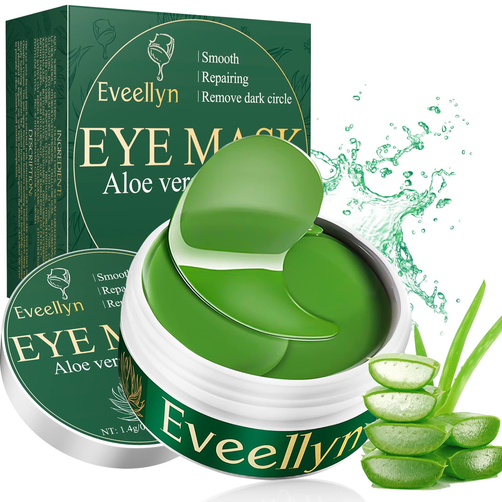 Eveellyn Under Eye Gel Patches for Puffy Eyes Dark Circles Eye Bags, Anti Wrinkle, Hydrating, Skincare, for Men and Women, 60pcs